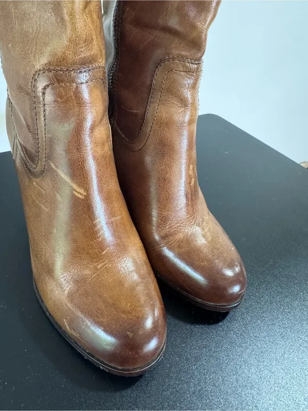 Frye Parker Tall Cognac Brown Leather Mid-Heel Knee Boots - Image 9