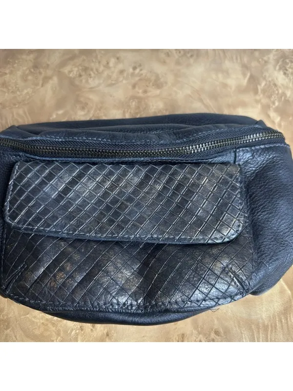 Free People Black Leather Convertible Belt Bag Woven Leather Waist Crossbody - Image 4