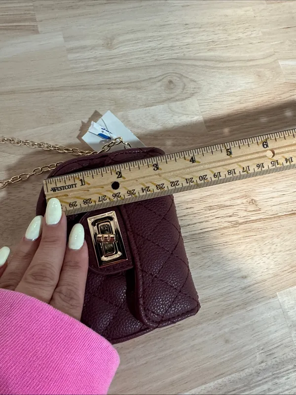 Quilted Mini Crossbody Bag in Burgundy with Gold Chain NWT - Image 5