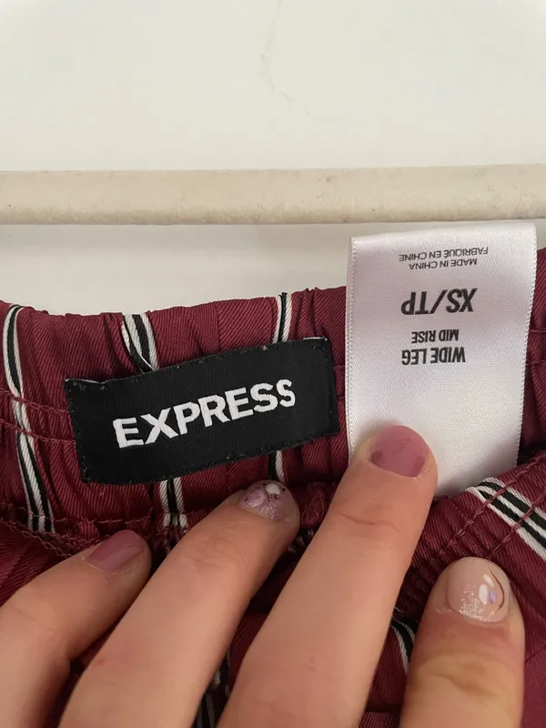 Express Burgundy and Cream Striped Wide-Leg Pants - Image 2
