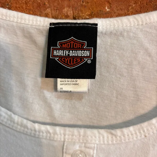 Harley Davidson womens logo bling skull henley short sleeve t-shirt white large - Image 3