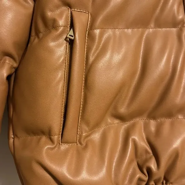 GENERATION LOVE Women’s Camel Brown Vegan Puffer Jacket Size M New - Image 4