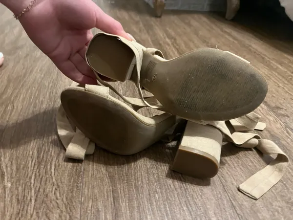 Nude Lulus Lace-Up Heels - Image 4