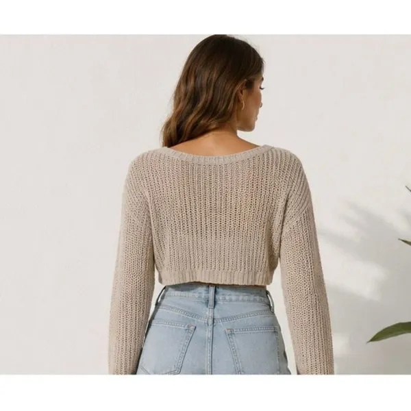 LA Hearts Cropped Knit Cardigan Medium Cream Button Front Boho Sweater - Image 2