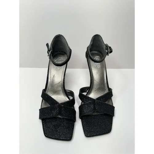 Franco Sarto‎ Sandals Size 8.5 Black Leather Ankle Strap Square Toe Dress Heels - Image 5