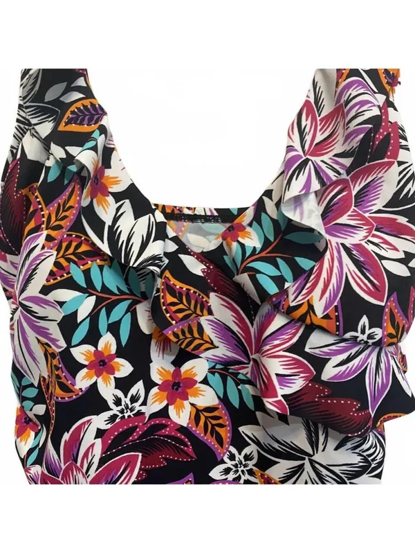 Jantzen Black Floral Ruffle One Piece Swimsuit Size 10 - Image 3