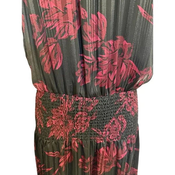 WHITE HOUSE BLACK MARKET Dress Black‎ Red Floral Ruffle Sleeve Smocked EUC XS - Image 4