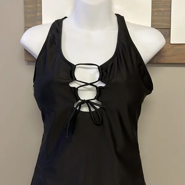 SHEIN Black One Piece Plunging Neckline with Tie and Razorback Swimsuit- Large - Image 2