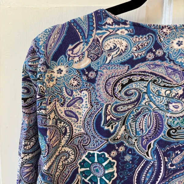 Chico's Size 2 Blue‎ Abstract Floral Paisley Print Blouse Top Shirt Size Large - Image 13