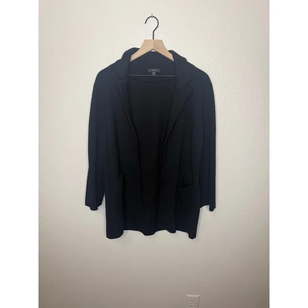 J. CREW Women's M Eloise Blazer Cardigan Sweater Black Wool Blend Patch Pockets - Image 4
