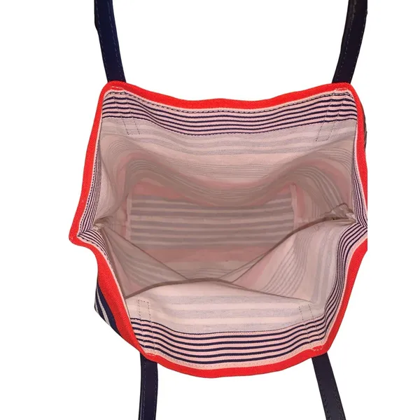Kate Spade Bon Shopper Tote Pink Navy Striped Canvas Bag Spring Vacation‎ L NWT - Image 3