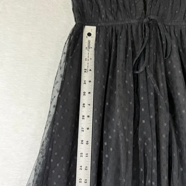 Lulus Black Swiss Dot Tulle Maxi Dress XS Ruffle Deep V-Neck Smocked Waist‎ - Image 6