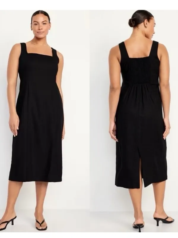 Old Navy Linen Blend Sleeveless Square Neck Midi Dress in Black - Size L - Image 3