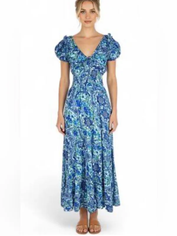 House of Harlow Blue Paisley Women’s dress with Ruffle Shoulders - Image 8