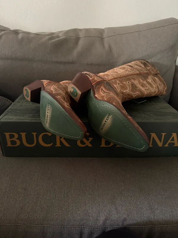 Buck & Brana Tall western cowboy boots Embroidered brown leather size 7.5 - Image 8
