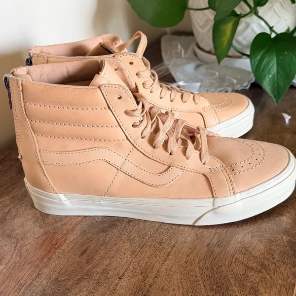 Vans Sk8-Hi Slim Zip Women 8.5‎ Veggie Tan Leather High Top Sneakers Nude Peach - Image 10