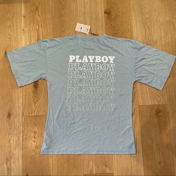 Missguided - Playboy Repeat Logo Pocket Tee in Blue - Image 3