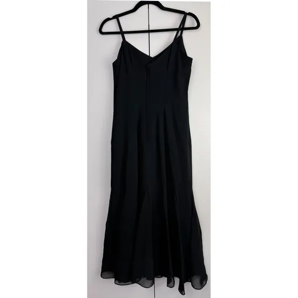 Vintage Jackie K Black Spaghetti Strap Godet‎ Hem Formal Midi Dress Size 7/8 - Image 2