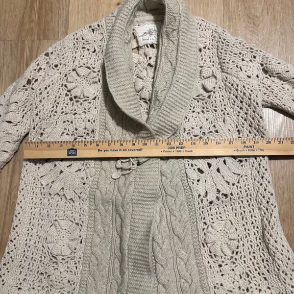 Angel of‎ the North Crochet Knit Cardigan Cream Boho Cottagecore Anthropologie - Image 8