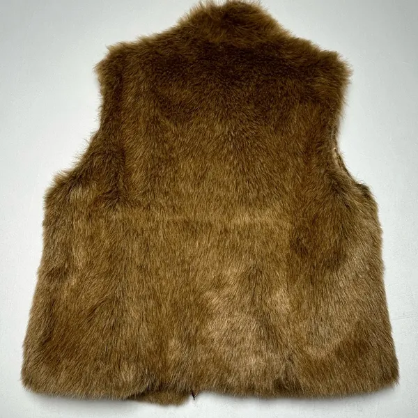 Terry Lewis Women’s Faux Fur Vest Satin Trim Y2K Mob Wife Brown Luxe Women Sz L - Image 6