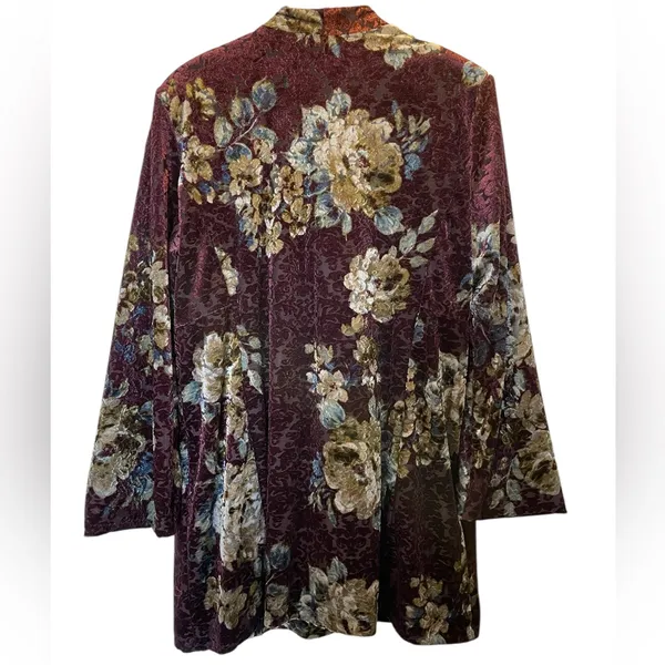 GUILLAUME Purple/Beige Floral Print Velvet Burnout Blazer Jacket - Size 1X - Image 7