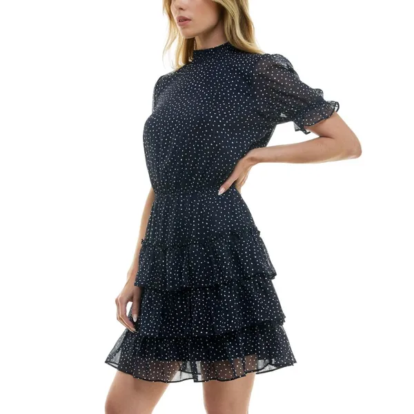 NWT Crystal Doll Short Sleeve Fit Flare Dress Navy Blue / White S - Image 2