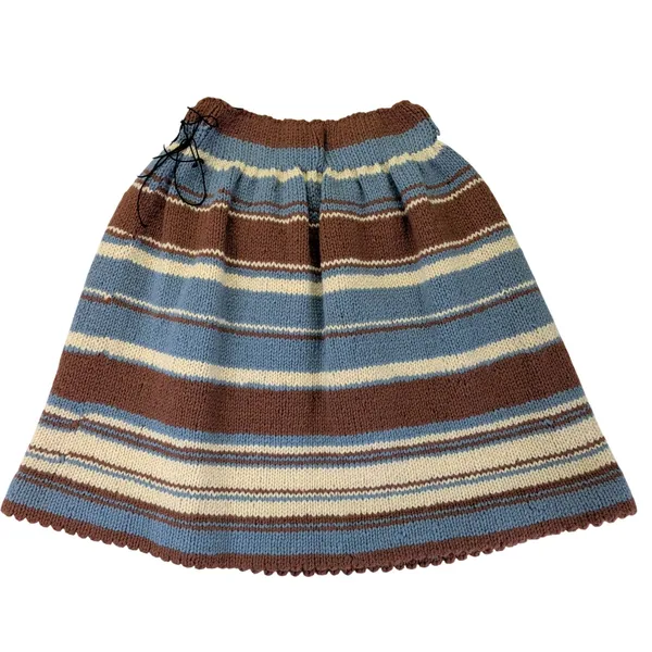 American Vintage True Vintage Handmade Striped Knit A‎ Line Mini Skirt Brown Blue Women's Medium - Image 2
