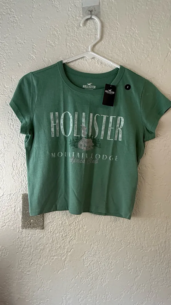 NWT Hollister Mountain Lodge Graphic Crop Tee - Sage Green - Size Small - Image 3