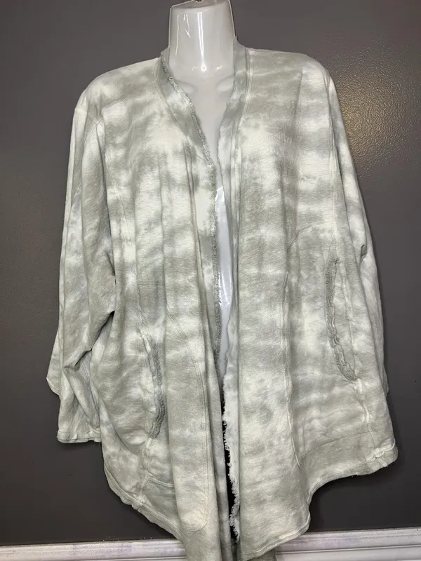 Free People Cardigan Sweater Womens XS Gray Terry Open Front Dolman Pockets Soft - Image 2