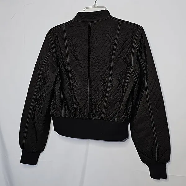 Clique crop cropped moto motorcycle quilted bomber style black jacket sz Medium - Image 6