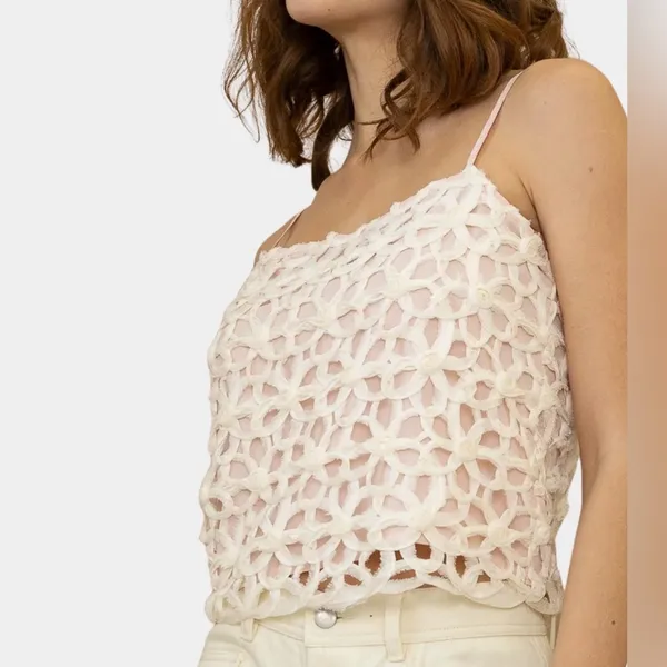 Anthropologie NWT HEYSON Lyla Floral Crochet Lace Barbiecore Tank Top cream/pink size small - Image 2