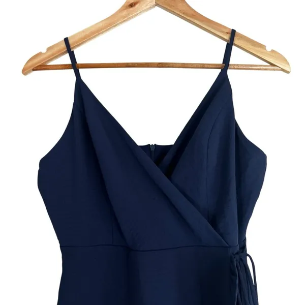 Altar'd State Faux Wrap Solid Mini Dress Navy Blue Summer Ruffle Hem Size M - Image 3