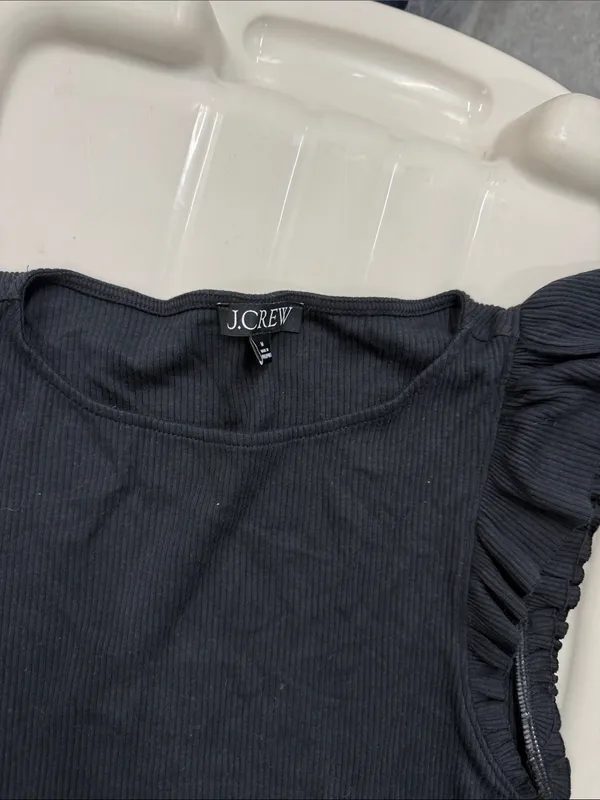 J. Crew Black Ribbed Flutter Sleeve Tank - Image 2