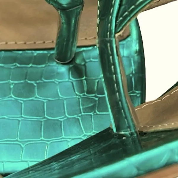EGO Salma Teal Green Metallic Croc Pyramid Heel Tie Sandals Size 5 - Image 7