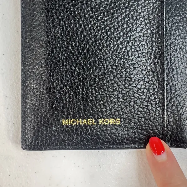 MICHAEL‎ KORS Envelope Wallet Large Black Pebble Leather Tri-Fold Gold Tone Logo - Image 11