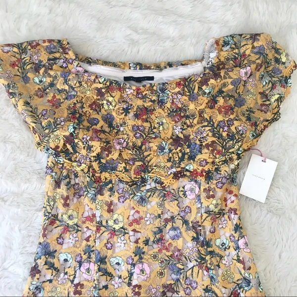 ALEX MARIE Off The Shoulder Yellow Lace Midi Dress Size 6 Wedding Guest Cottage‎ - Image 3