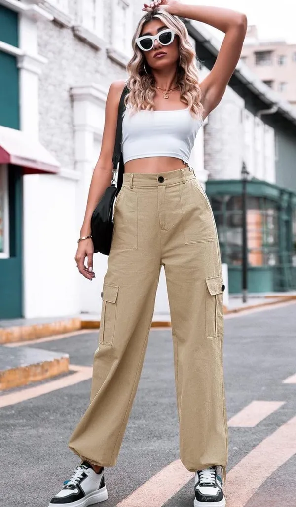 High Waisted Cargo Pants Khaki Tan Size 6 - Image 2