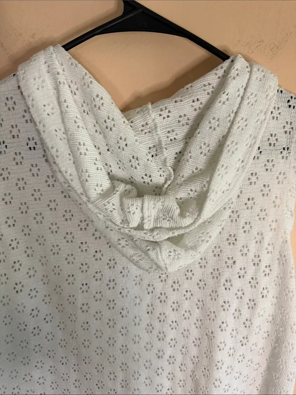 Sleeveless White Eyelet Hooded Zip Swim Coverup - Image 7