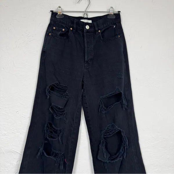 Pacsun Black Distressed Baggy Jeans Womens 25 Button Fly Casual Wide Leg Denim - Image 4