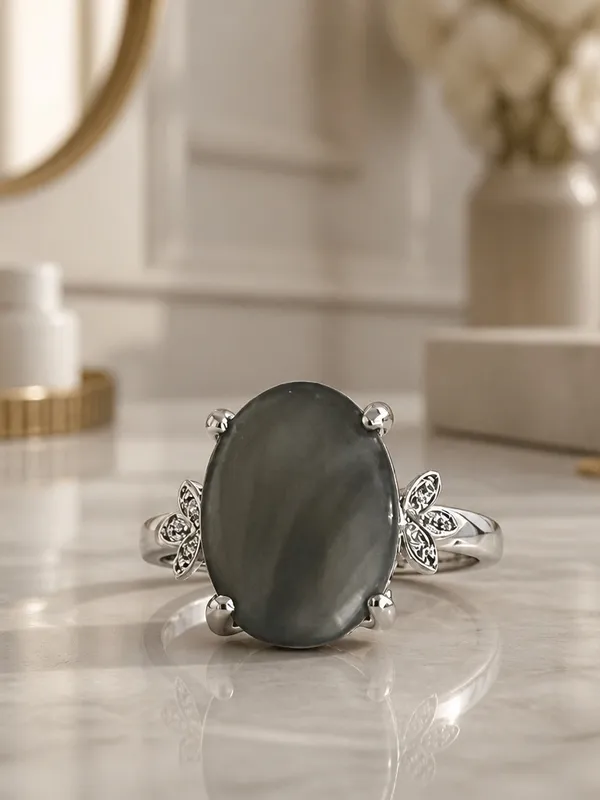 Luxury Collection Titanium Steel Silver w/ Sparkling Gemstone Cocktail Ring S 7 - Image 2