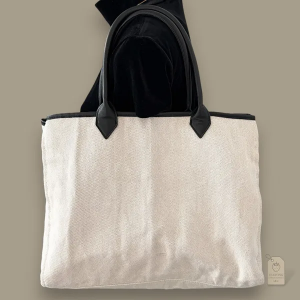 Victoria's Secret 2017 Beige Canvas Tote | Script Logo & Chain - Image 3