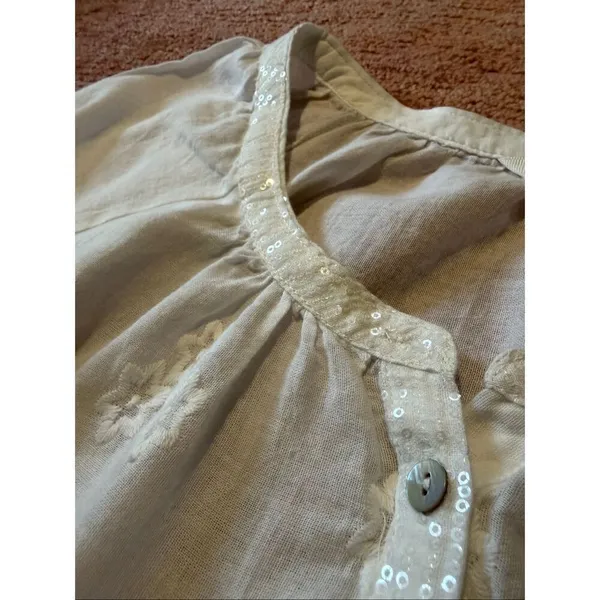 Krazy Kat White Cotton Embroidered Lace Boho Peasant Blouse Tunic Top M Cottagec - Image 3