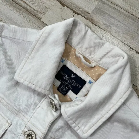 2000s Y2k American Eagle White Corduroy Button Jacket Womens‎ Size M - Image 3