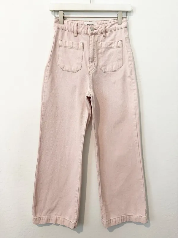 Rollas Sailor Jean Size 24 Pink High Waisted Wide Leg Patch Pocket Pants Retro‎ - Image 3