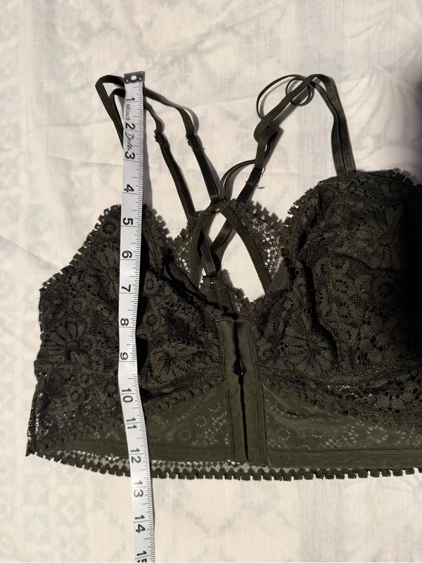 aerie joy Olive Lace Front-Closure Bralette size L NON PADDED. - Image 9