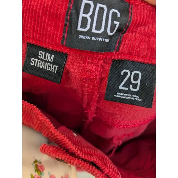 BDG Urban Outfitters Women's Corduroy Jeans Slim Straight Leg High Rise Red 29 - Image 10
