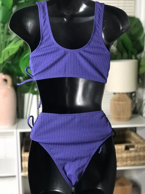 Side Tie Lace Up Bikini Set Size Large Blue - Image 5