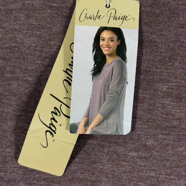 Charlie Paige Womens Heathered Plum Ribbed Side Panel Long Sleeve Top NWT Small - Image 3