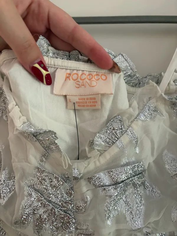 Rocco Sand Silver Ruffle Off Shoulder Mini Dress White Size L - Image 3