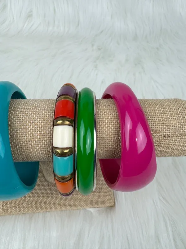 Y2K Lot of 6 Chunky Acrylic Stackable Bangle Bracelets Multi-Color Boho Chunky - Image 13